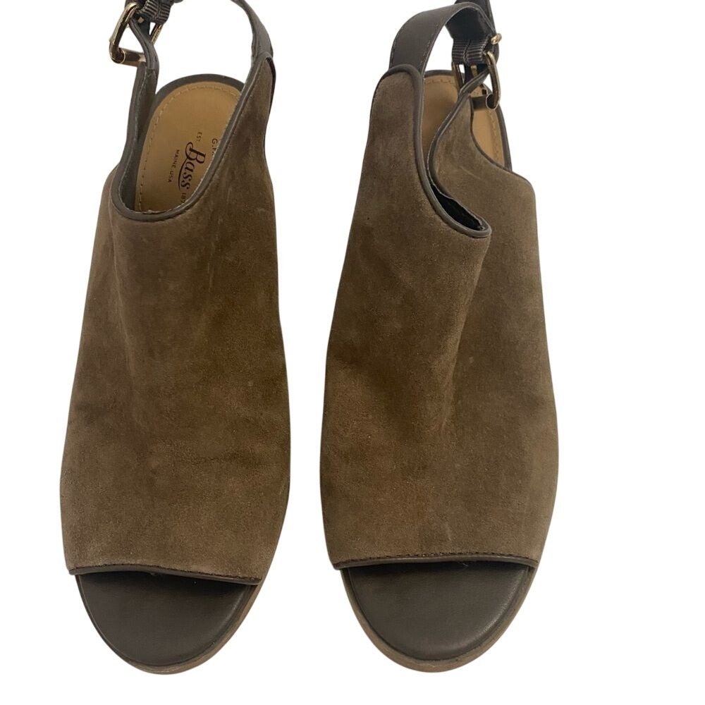 G.H. Bass Sandals Womens 8.5 Brown Suede Peep Toe Block Heel Slingback Mules